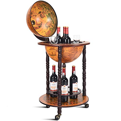 COSTWAY Globe Drink Cabinet Bar Wine Beverage Stand Bottle Italian 360MM Wood (Wood + plastic) (360MM)
