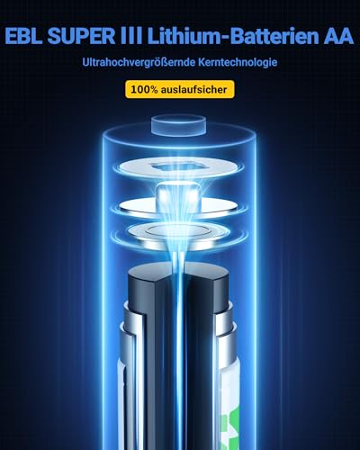 EBL AA Lithium Batterie 3700mAh 1.5V 8 Stück - Lithium Batterie AA Hochleistungs Hoher Kapazität, Einwegbatterien AA für Blink Outdoor Camera, Digitalkamera, Spielzeug, Fernbedienung