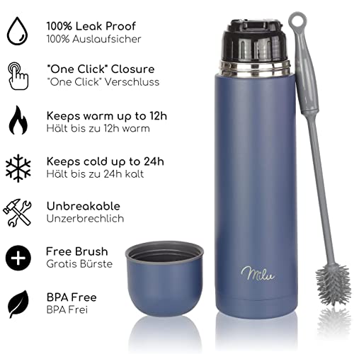 Milu Vacuum Insulated Flask 1L, 750ml, 500ml, Thermo Water Drinking Bottle with Cup for Hot & Cold Drink, Stainless Steel - Image 2