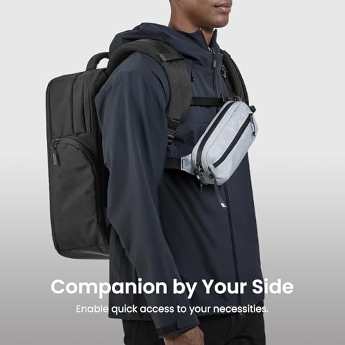 Image of tomtoc Sling Bag with RFID Blocking, X-Pac /Non X-Pac Minimalist Crossbody Chest Pack for Men and Women, Lightweight Water-Resistant Bag for Travel and Daily Commutes, Light Gray, 1.5L