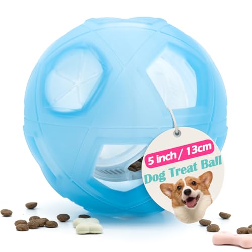 LumoLeaf Hunde-Leckerli-Ball, 13 cm Interaktives Intelligenzspielzeug für kleine & mittelgroße Hunde, Einstellbarer Schwierigkeitsgrad, Futterspender & Anti-Schling-Funktion, Blau