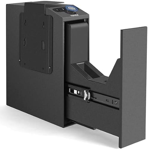 Slider Handgun Gun Safe for Nightstand, Desk, Bed Side,Truck - Auto Sliding Door Hand Gun Safe for Pistol -with Fingerprint, PIN Code, KEY Access