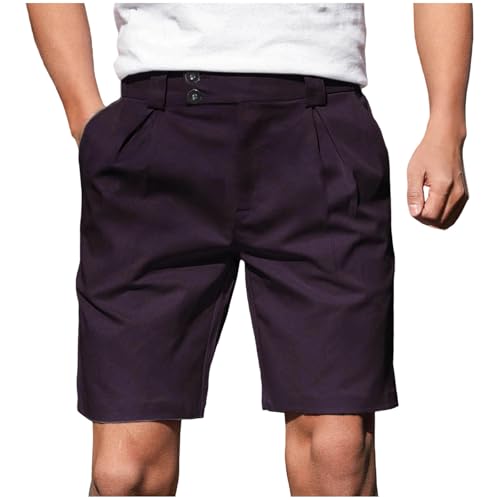Men's Casual Shorts Button Fly Loose Fit Cargo Pant with Pocket Fashion Solid Comfort Everyday Work Shorts 2026 Purple