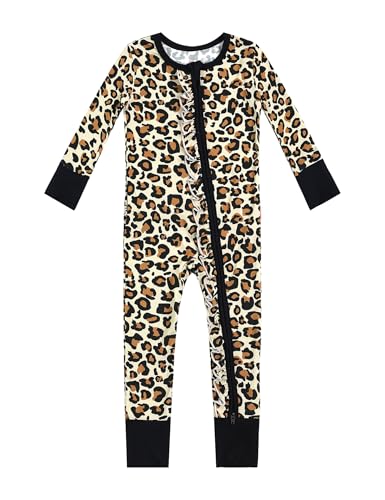 Image of EASWEET Bamboo Viscose Baby Girl Footless Pajamas Ruffled Baby Sleepers with 2 Way Zipper