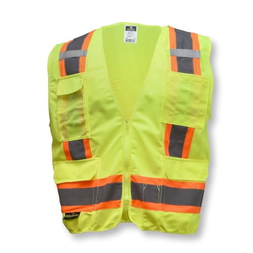 Image of Radians SV6 Class 2 Surveyor Safety Vest, Solid Front, Mesh Back, Green, XL | Contrasting Trim