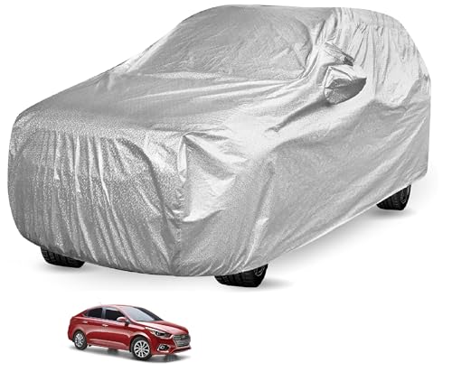 Image of Auto Hub Waterproof Car Cover Compatible with Hyundai Verna (Model : 2017-2022) with Mirror Pocket, Soft Cotton Lining, Waterproof Verna Car Cover- Metallic Silver