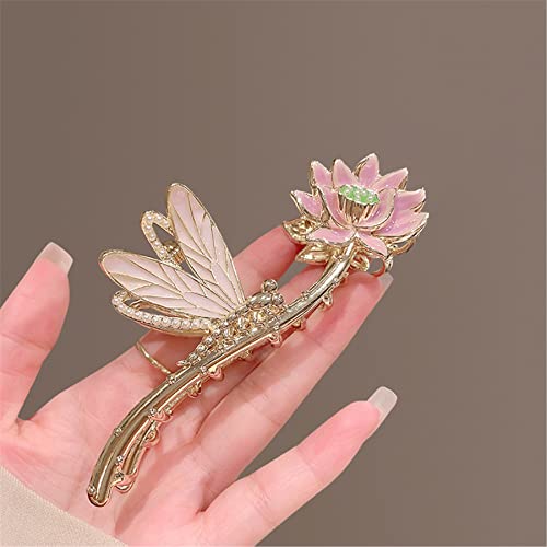 2 Pcs Metal Big Hair Claw Clips, Dragonfly Lotus Rose Shiny Rhinestone Nonslip Hair Jaw Clips Hair Catch Barrette Clamp Hair Accessories For Women 021-02 #TOP4