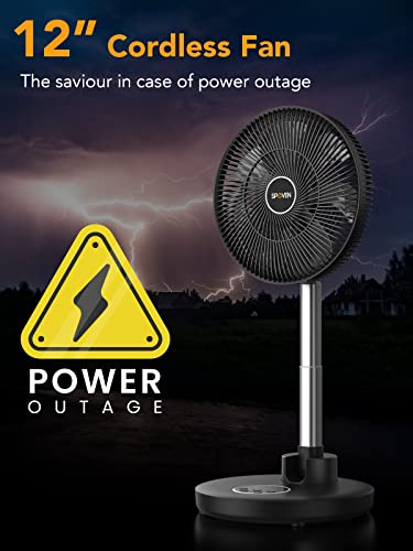 Spoven Oscillating Standing Portable Fan, 12" Foldable Fan 12000Mah Battery Operated Rechargeable For Bedroom And Outdoor With Remote Control Height Adjustable, Ventilador Portátil Recargable #TOP1