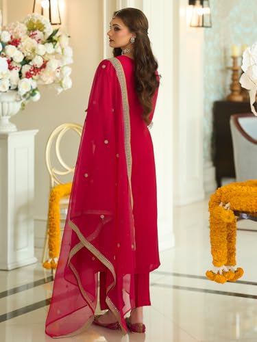 Image of INDO ERA Women's Silk Blend Ethnic Motifs Embroidered A-Line Kurta & Pant with Dupatta Set (IEOUT12371)