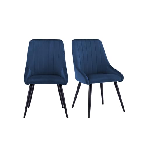 Image of Finch Fox Morris Velvet Dining Chair for Living Room, Bedroom, Home Office with Black Metal Legs in Dark Blue Color (Set of 6)