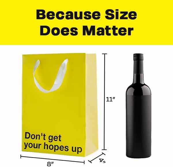 MilkToast Brands Funny Gift Bag, 11" x 8" x 4" Size, Yellow - Don't Get Your Hopes Up, Colored Kraft Paper Bag with Sarcastic Phrases for Mother's Day, Father's Day, Birthdays, Holidays, Office Parties image 2