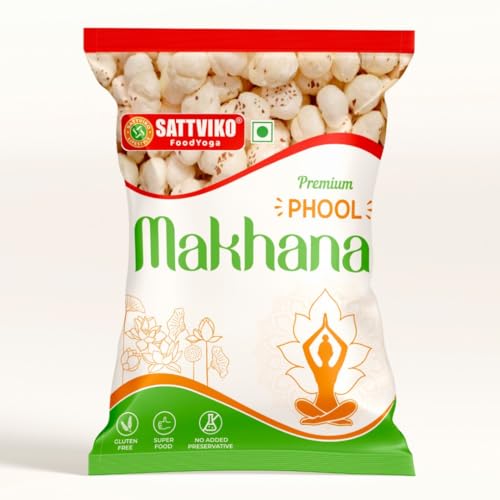 Image of Sattviko Premium Raw Plain Phool Makhana | Fox Nuts | Healthy Crunchy Snack | Gluten-Free, Protein-Rich, Low-Calorie Superfood | Ideal for Fasting & Guilt-Free Snacking (200 gm - Pack of 1)