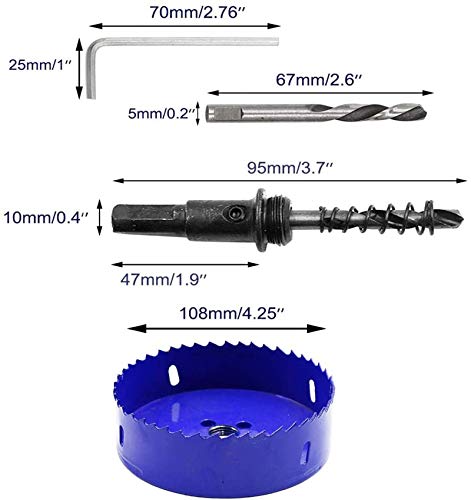 Image of Luomorgo 4.25 inch 108mm Hole Saw | 1 1 /4 inch Cutting Depth, HSS Bi-Metal, Hex Shank Drill Bit Adapter, For Wood Cornhole Boards Plastic Drywall Fiberboard