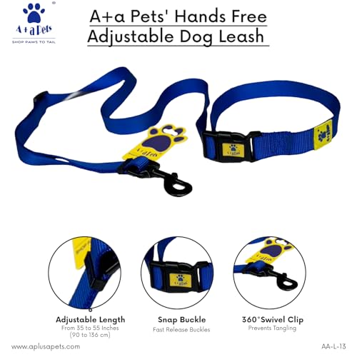 Image of A+a Pets' Hands Free Adjustable Dog Leash | Waist Tie-up, Lightweight, Adjustable, Durable Nylon for Running, Hiking, Jogging & Walking (NRed)