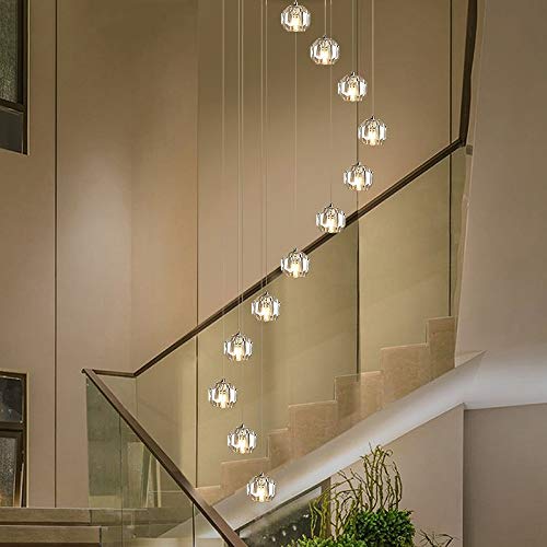 Lustre escalier design colimaçon avec grand plafonnier moderne