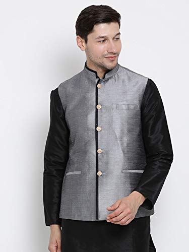 Image of VASTRAMAY Men's Beige Cotton Silk Blend Ethnic Jacket