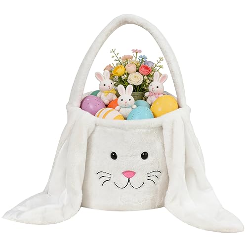 Image of Plush Easter Basket, Bunny Easter Buckets, Easter Bags & Tote Bags for Kids Presents Easter Egg Decorations Candy
