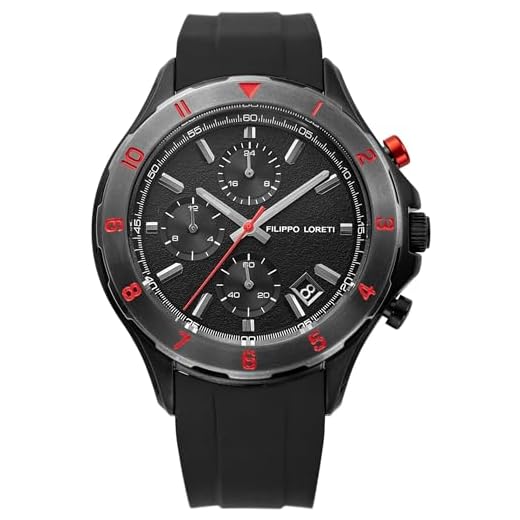 Filippo Loreti Pista - Reloj multifunción 42 mm | Resistencia al agua 100 m Reloj de pulsera para hombre, Dial de grano negro mate, correa