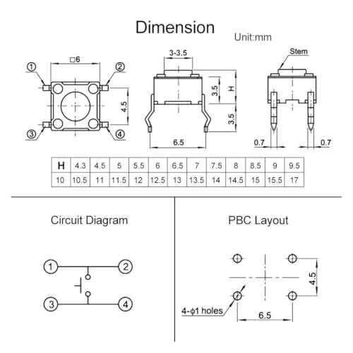 Micro interruptor de botón Dip de 6*6mm y panel PCB de 4 pin para sustitución de tacto táctil 6