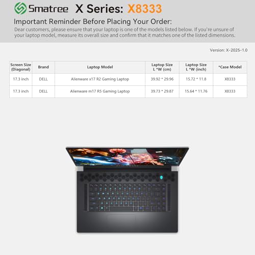 Image of Smatree Hard EVA Protective Sleeve Case Compatible for 17.3 inch Dell Alienware x17 R2 Gaming Laptop, for Alienware m17 R5 /R4 /R3 /R2 Gaming Laptop 17.3 inch Slim and Anti-Shock Case Notebook Bag(X8333)