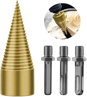 Aceart Firewood Drill Bit Set,Removable Firewood Log Splitter Drill Bit,Heavy Duty Drill Screw Cone Driver for Hand Drill with 3 Handle(Hex+Square+Round), 32mm