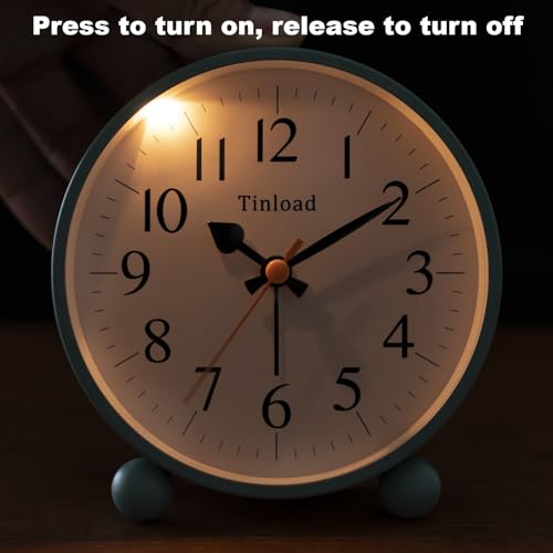 Image of Tinload 4.5 inch Vintage Retro Analog Alarm Clock, Super Silent Non Ticking Small Clock with Manual Light, Snooze, Battery Operated, for Living Room, Bedroom, Bedside, Desk(Green)