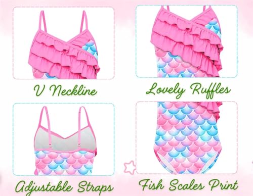 Dressy Daisy Toddler Little Girls Mermaid One Piece Swimsuit Ruffle One Shoulder Bathing Suit for Pool Beach Party3