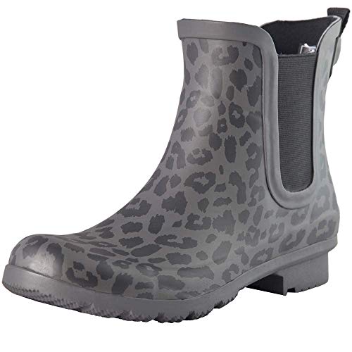 Matte Gray Leopard Women’s Slip On Rain Boots Chelsea By Roma Boots, Versatile Vegan Rubber Rain Shoes, Stylish Waterproof Rain Shoes With Quick Dry Super Soft Lining - Us Sizes 8 #TOP11