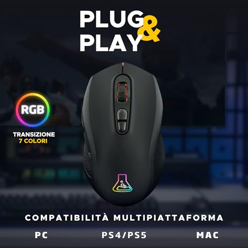 Kult Krypton - Mouse Gaming Senza Fili 6400 DPI, Mouse Wireless Gaming Bluetooth & 2.4 GHz, RGB, Batteria Lunga Durata, 7 Pulsanti, Leggero e Ambidestro - Nero - Mouse gaming - Immagine 5