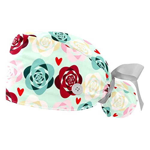 Chapeaux de travail fleurs roses JDEZ respirants pour hommes et femmes - Lot de 2