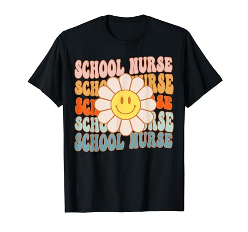 Retro Groovy School Nurse Flower Funny Back To School Women T-Shirt