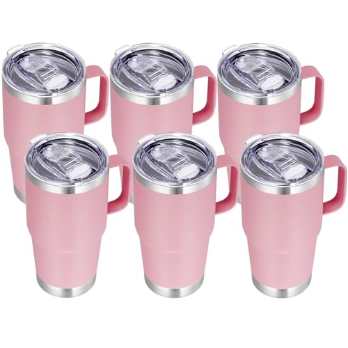 VEGOND 20 oz Tumbler with Handle Insulated Travel Mugs Set of 6, Pink
