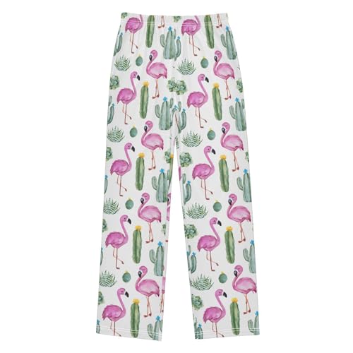 Flamingo Cactus Boys Long Pants Soft Trousers Elastic Waist Kids Lounge Bottoms with Pockets S-XL