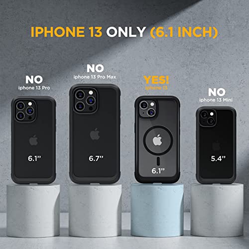 Miracase Glass Series Designed For Iphone 13 Case 6.1 Inch, 2021 Upgrade Full-Body Magnetic Clear Case With Built-In 9H Tempered Glass Screen Protector,Compatible With Magsafe,Black #TOP6