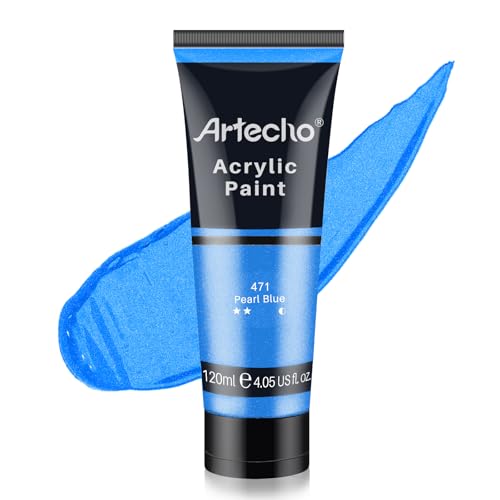 Image of Artecho Pearl Blue Acrylic Paint (120ml / 4.05oz) Tubes, Art Craft Paints for Canvas Painting, Rock, Stone, Wood, Fabric, Art Supplies