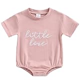 Baby Boy Girl Solid Short Sleeve Oversized T-Shirt Bubble Romper Little Love Embroidered Bodysuit To