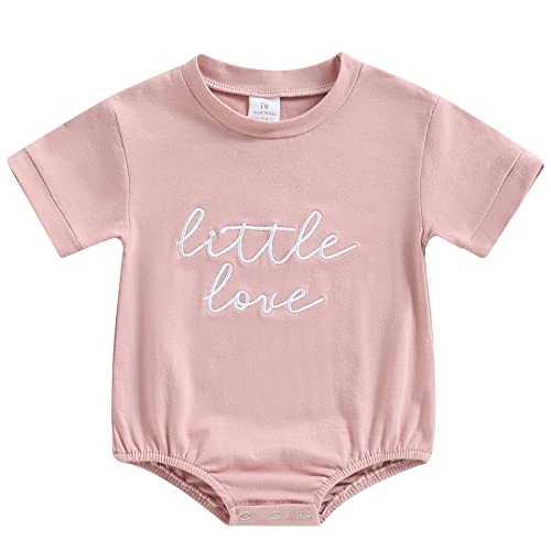 Baby Boy Girl Solid Short Sleeve Oversized T-Shirt Bubble Romper Little Love Embroidered Bodysuit Top Summer Clothes (Purple Pink, 3-6 Months) #TOP15