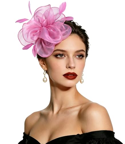 Image of DRESHOW Fascinators Hat Tea Party Headwear Ribbons Feathers on a Headband and a Clip for Women