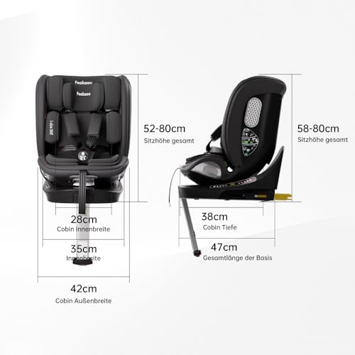 Siège auto pivotant d'une seule main avec connecteurs isofix sécurisés