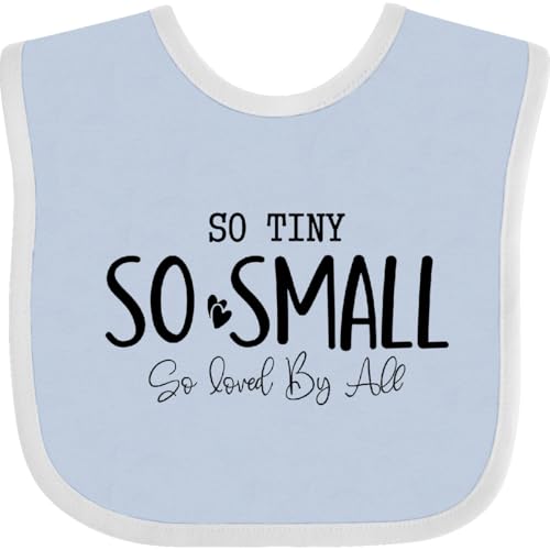 inktastic So Tiny Small So Loved By All Newborn Baby Gift Baby Bib Blue and White 47a2b
