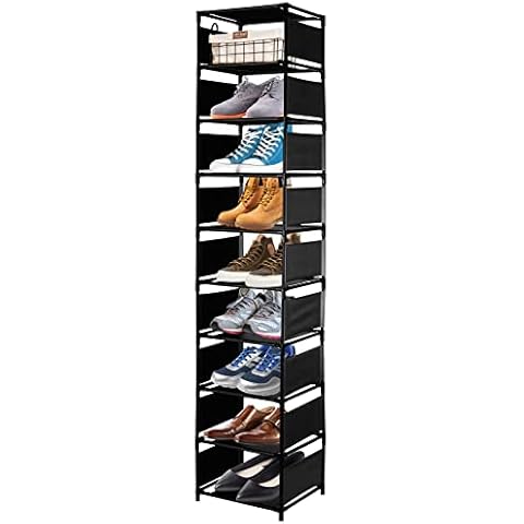 Rainberg 4 Tier, 5 Tier, 10 Tier Narrow Rack, 10 Tier Rack with Cover, Heavy Duty Shoe Rack, Shoe Organiser, Shoe Storage, Easy to Assemble (10 Tier Narrow Shoe Rack) Cover
