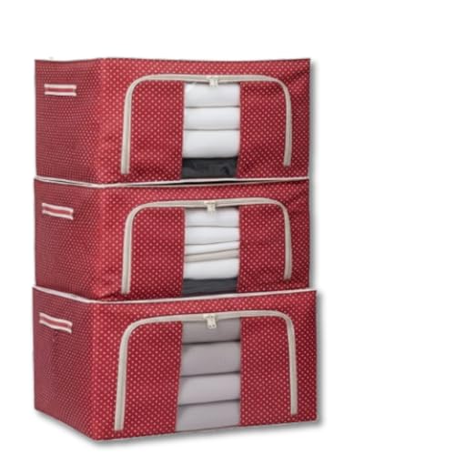Image of RENVA 3PCS polycotton Clothes Storage Organizer Bins, Foldable Storage Bins-Cloth Steel Frame Storage Box with Foldable Clear Window & Reinforced Handles (Red, 24L-3)