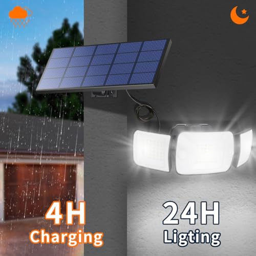 intelamp Solar Flood Lights Outdoor Waterproof, 6000mAh 1200LM Solar Powered Dual Motion Sensor LED Lighting Dusk to Dawn Security Floodlight Exterior with Remote 9.8ft Cable for Outside Garden House thumbnail 6