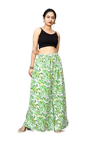 Image of Viscose Rayon Flared Printed Plazzo Palazzo Pants, Loose /Relaxed Fit Regular, Office Wear, Casual Wear Comfortable, Trouser Pants for Girls & Women Black Kerri Design (S to 3XL Size)