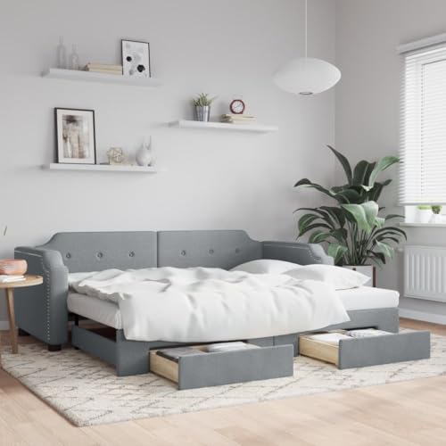 LoogCape Cama de día extensible con cajones, color gris claro, 90 x 200 cm, sofá cama 2 en 1 con espacio de almacenamiento, marco de cama resistente para habitación de invitados