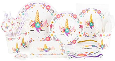Unicorn Party Supplies for 12 with Tablecloth, Happy Birthday Banner, and Tableware