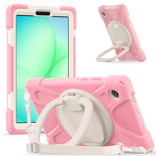 Coque Samsung Tab A11 8.7 2025 rose antichoc SM-X130 avec support rotatif et bandoulière