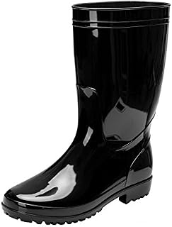 Comwarm Men's Mid-Calf Rain Boots Waterproof Anti-Slip Black PVC Adult Outdoor Work Rubber