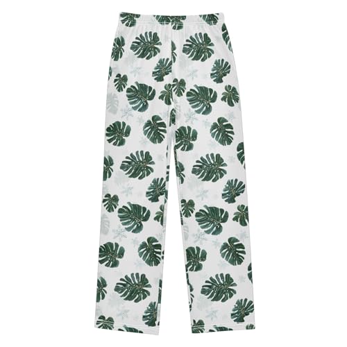 Pajama Pants Lounge Sleep PJ Bottoms Sleepwear Elastic Waist Drawstring S Monstera Leaf