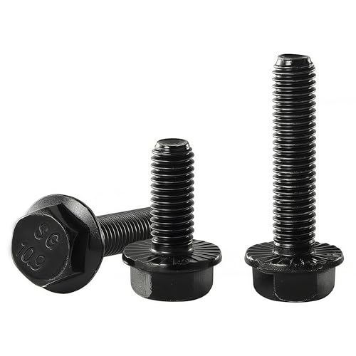 Image of M8 x 35mm Flanged Hex Head Bolts Flange Hexagon Screws, M8x1.25 Bolt, 10.9 Grade Alloy Steel, Hexagon Head Bolts, Black Zinc Finish, Full Thread, Quantity 10